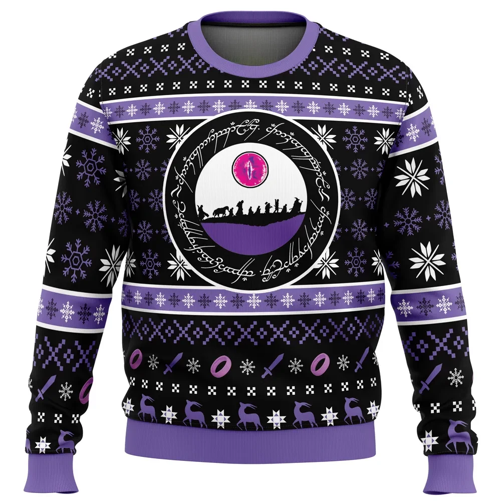 Ring Language LOTR Ugly Christmas Sweater, Lord of the Rings Fellowship Eye of Sauron Holiday Sweater, Unisex Xmas Sweatshirt, Fantasy Movie Gift