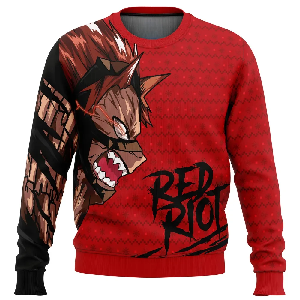 Unbreakable Red Riot Kirishima My Hero Academia Ugly Christmas Sweater, MHA Holiday Sweater, Eijiro Hardening Quirk Anime Xmas Gift for Fans