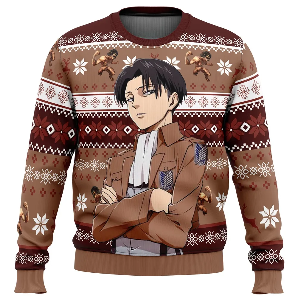Levi Ackerman Attack on Titan Ugly Christmas Sweater, Survey Corps Wings of Freedom Holiday Sweater, Anime Xmas Gift for AOT Fans
