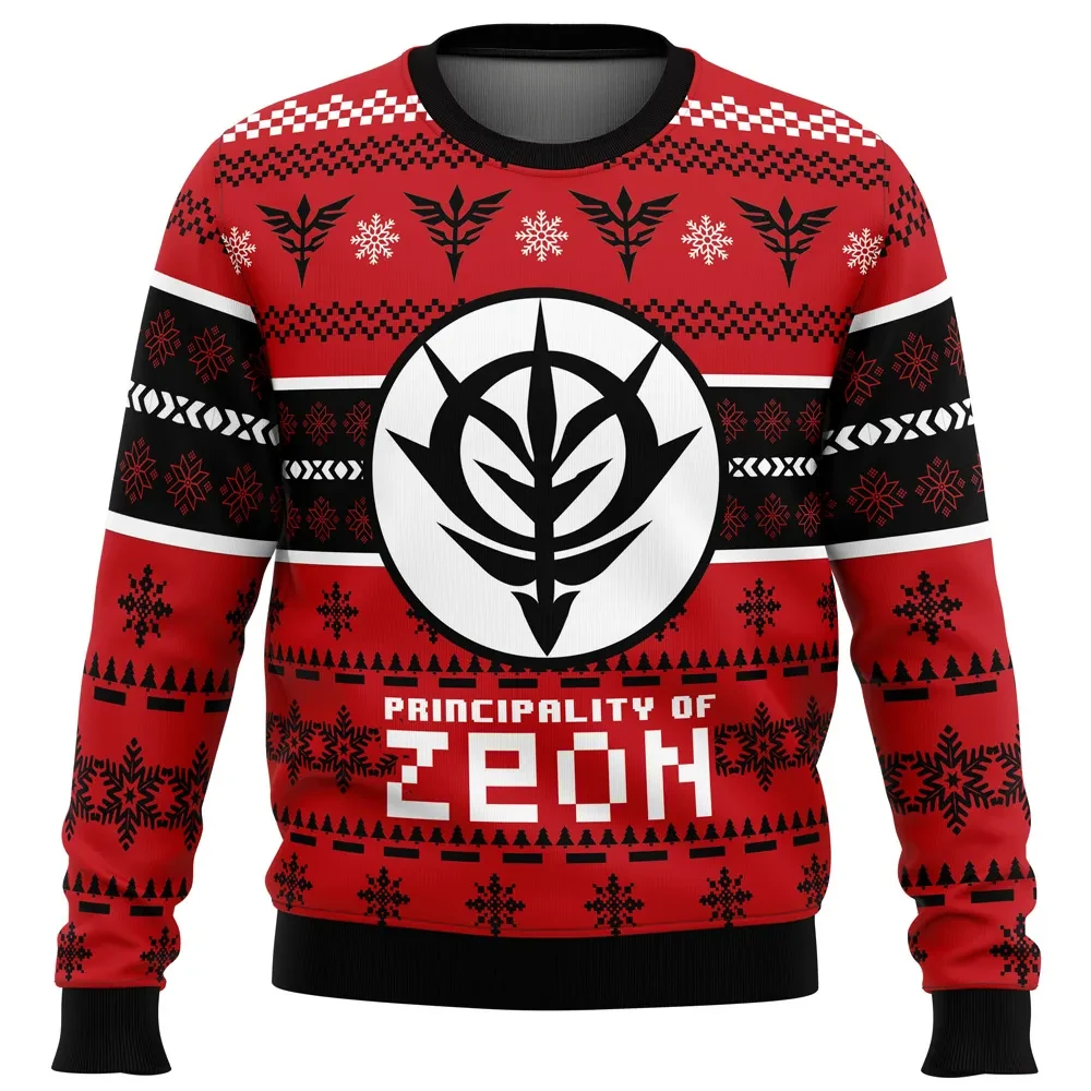 Principality of Zeon Ugly Christmas Sweater, Mobile Suit Gundam Holiday Sweater, Red Zeon Crest Anime Pullover, Xmas Gift for Mecha Fans