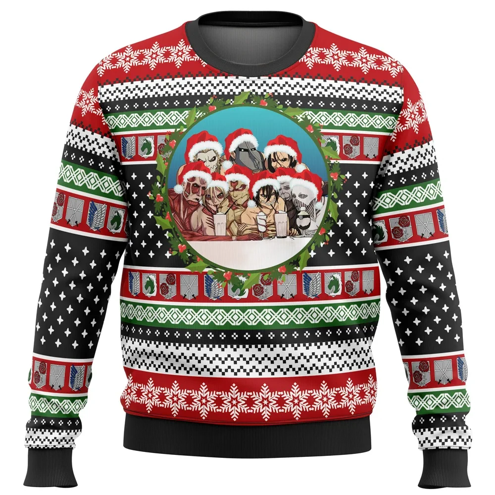 Nine Titans Attack on Titan Ugly Christmas Sweater, Shingeki no Kyojin Holiday Sweater, Unisex Anime Xmas Sweatshirt Gift for AOT Fans