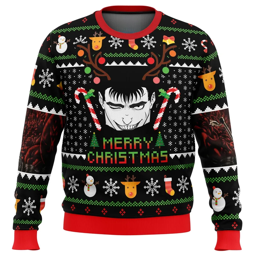 Guts Santa Claus Berserk Ugly Christmas Sweater, Guts Reindeer Antlers Brand of Sacrifice Anime Holiday Sweatshirt, Unisex Xmas Gift