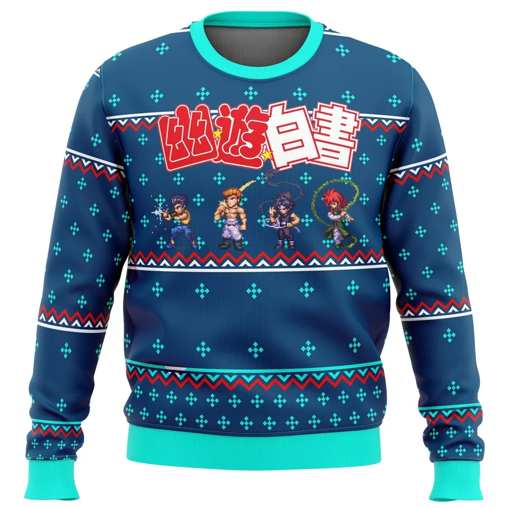 Ghost Fighter YuYu Hakusho Ugly Christmas Sweater, Yu Yu Hakusho Holiday Sweater, Pixel Yusuke Kuwabara Hiei Kurama, Anime Xmas Gift