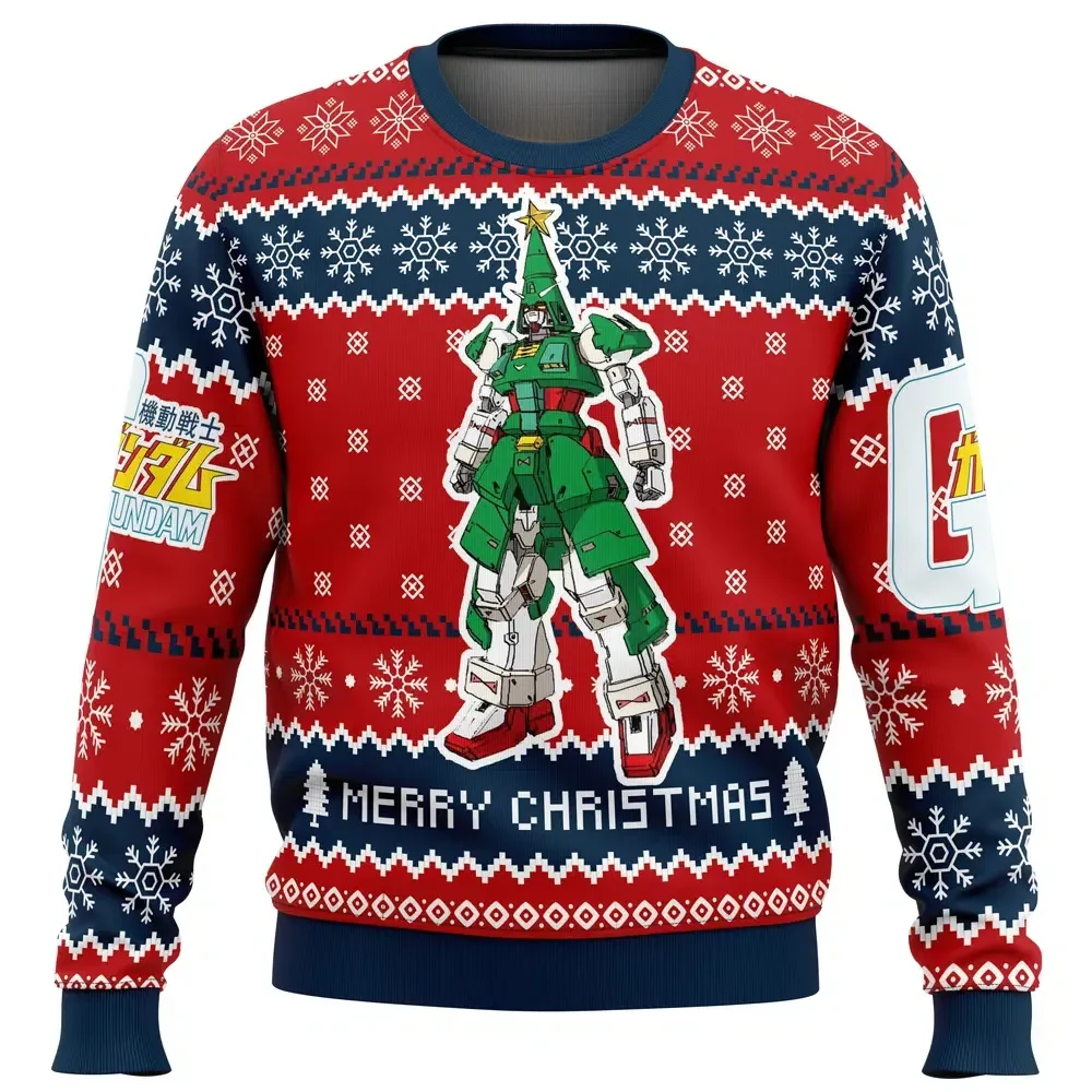 Xmas Tree Gundam Ugly Christmas Sweater, Mobile Suit Gundam Holiday Sweater, Merry Christmas Mecha Sweatshirt, Unisex Anime Xmas Gift for Fans
