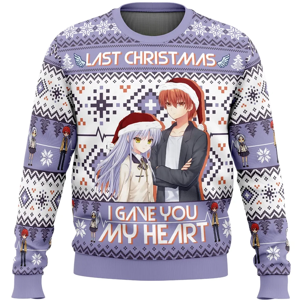 Last Christmas I Gave You My Heart Angel Beats Ugly Christmas Sweater, Kanade and Otonashi Anime Holiday Sweater, Xmas Jumper