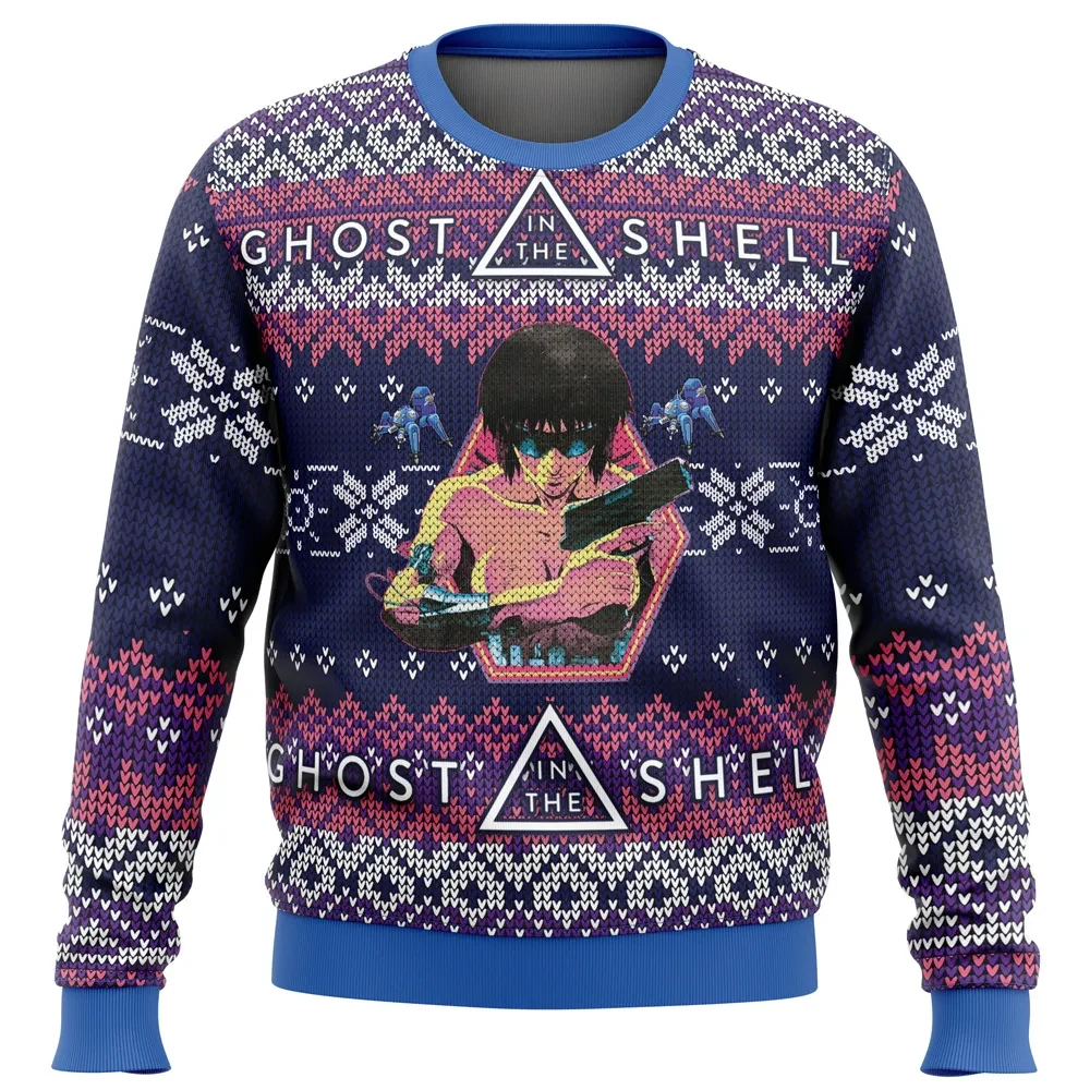 Ghost in the Shell Ugly Christmas Sweater, Motoko Kusanagi Anime Holiday Sweater, Anime Xmas Gift, Tachikoma Unisex All Over Print Pullover