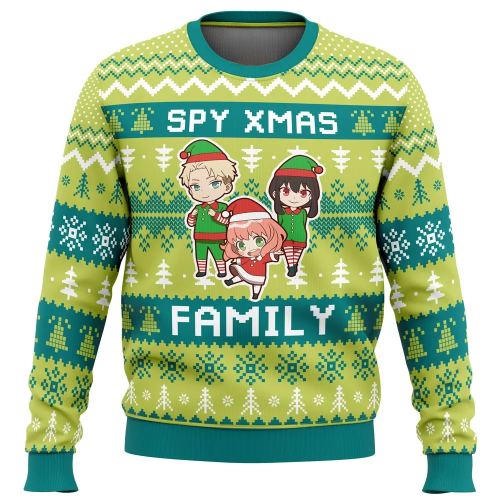 Spy Xmas Family Ugly Christmas Sweater, Spy x Family Anya Loid Yor Holiday Sweater, Forgers in Elf Outfits, Anime Xmas Gift for Fans