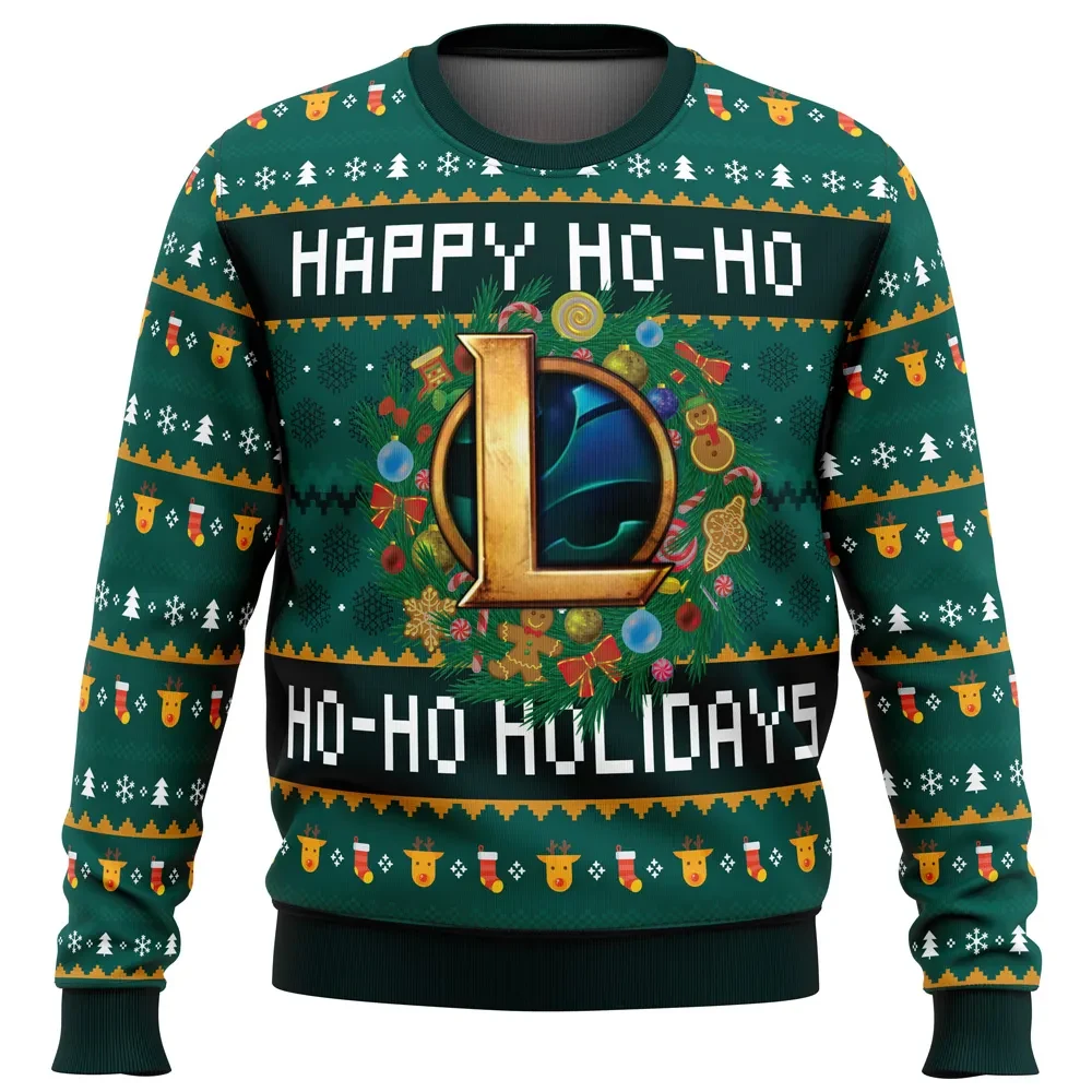 Happy Ho-Ho-Ho Holidays League of Legends Ugly Christmas Sweater, LoL Holiday Sweater, Gamer Xmas Gift, Unisex All Over Print Pullover