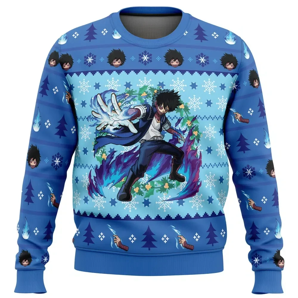 Christmas Dabi Ugly Christmas Sweater, My Hero Academia Holiday Sweater, Blue Flames Villain Unisex Anime Xmas Gift for MHA Fans