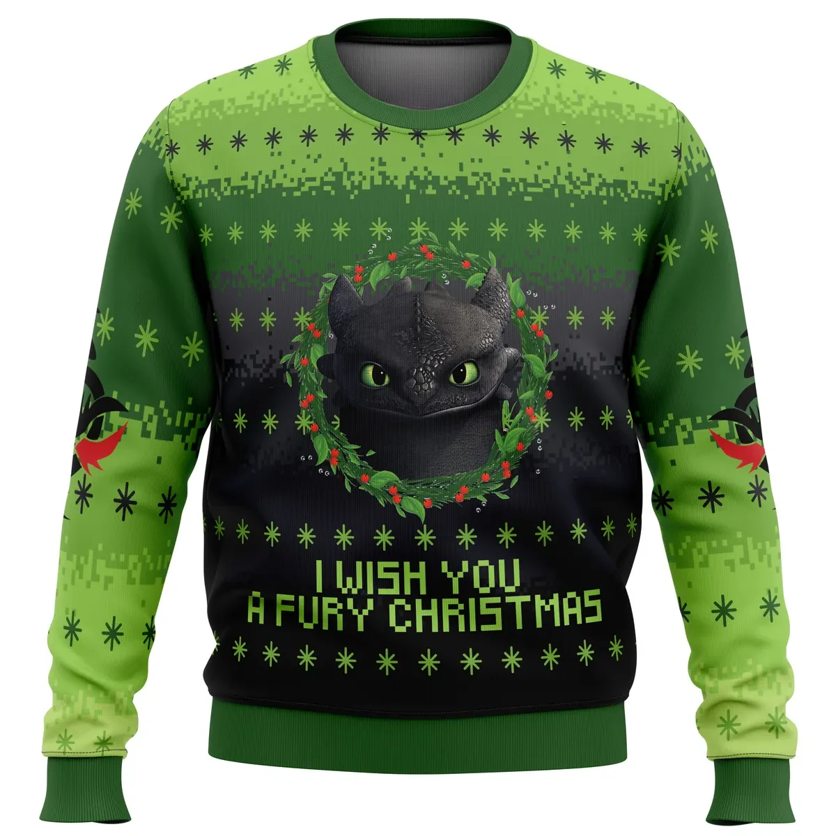 Toothless I Wish You a Fury Christmas How to Train Your Dragon Ugly Christmas Sweater, Night Fury Movie Holiday Sweater, Xmas Sweater