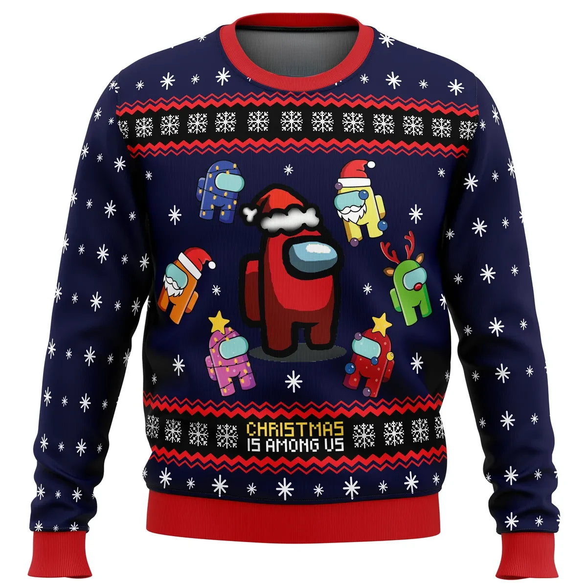 Christmas Is Among Us Ugly Christmas Sweater, Among Us Crewmates Holiday Sweater, Red Astronaut Santa Hat Sweatshirt, Funny Gamer Xmas Gift