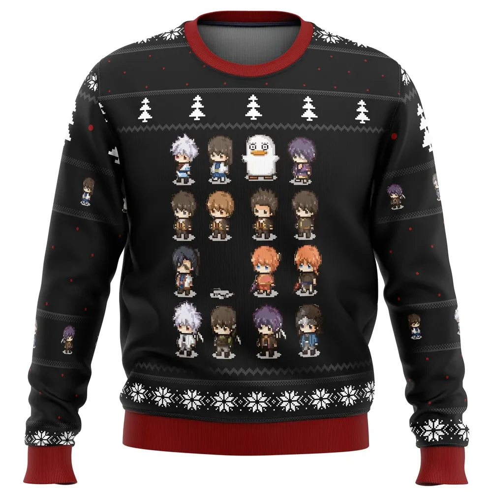 Gintama Sprites Ugly Christmas Sweater, Gintama Anime Holiday Sweater, Anime Xmas Gift, Gintoki and Elizabeth Unisex All Over Print Pullover