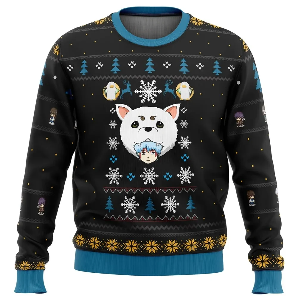 Gintama Woof Sadaharu Gintoki Ugly Christmas Sweater, Gintama Holiday Sweater, Gintoki Inside the Giant Dog, Anime Xmas Gift for Fans