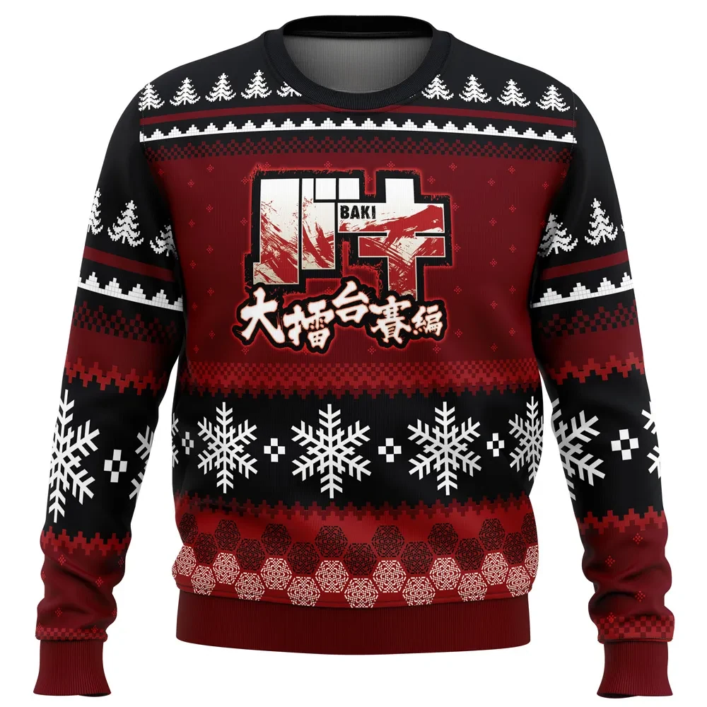 Axe Kick Baki Ugly Christmas Sweater, Baki the Grappler Holiday Sweater, Baki Hanma Martial Arts Anime Xmas Gift for Manga Fans