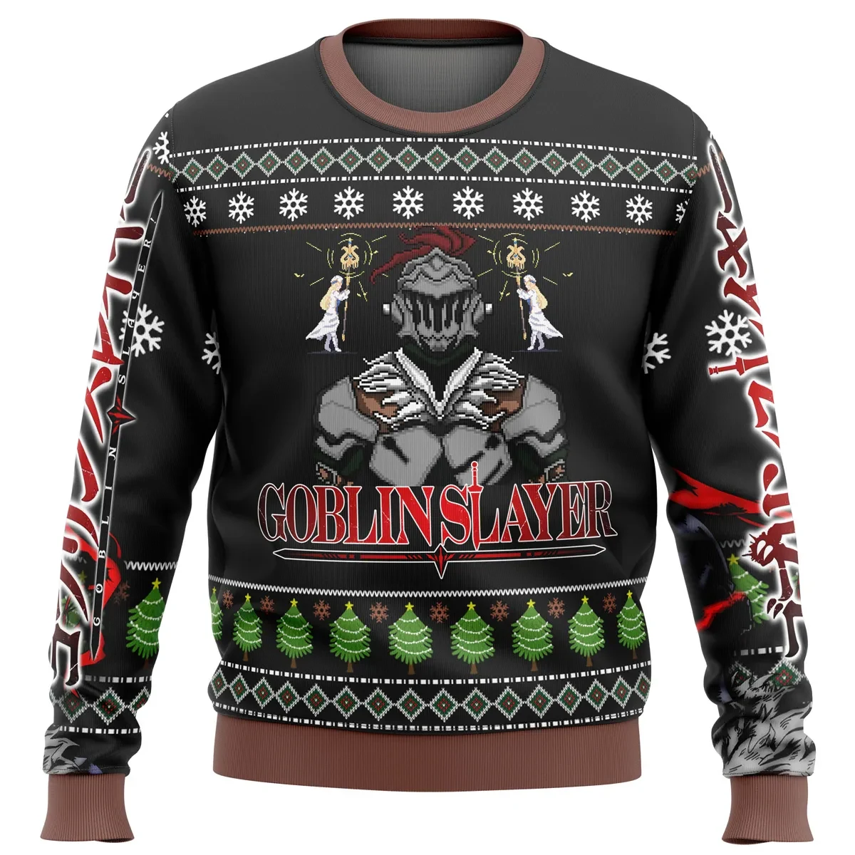 Goblin Slayer Ugly Christmas Sweater, Goblin Slayer Holiday Sweater, Armored Hero and Angel Figures, Dark Fantasy Anime Xmas Gift for Fans