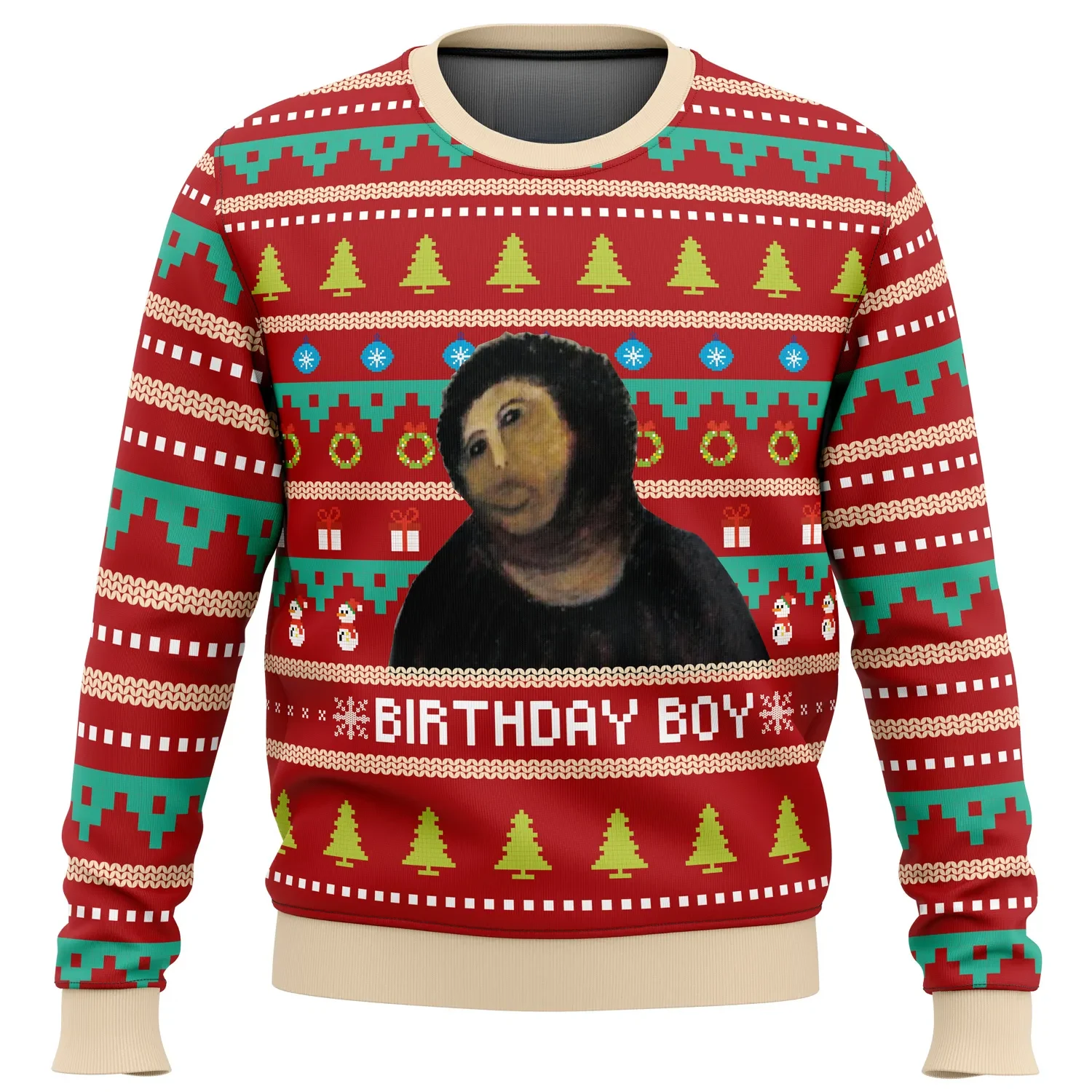 Birthday Boy Potato Jesus Ugly Christmas Sweater, Funny Meme Fresco Holiday Sweatshirt, Unisex Xmas Party Gift for Internet Humor Lovers