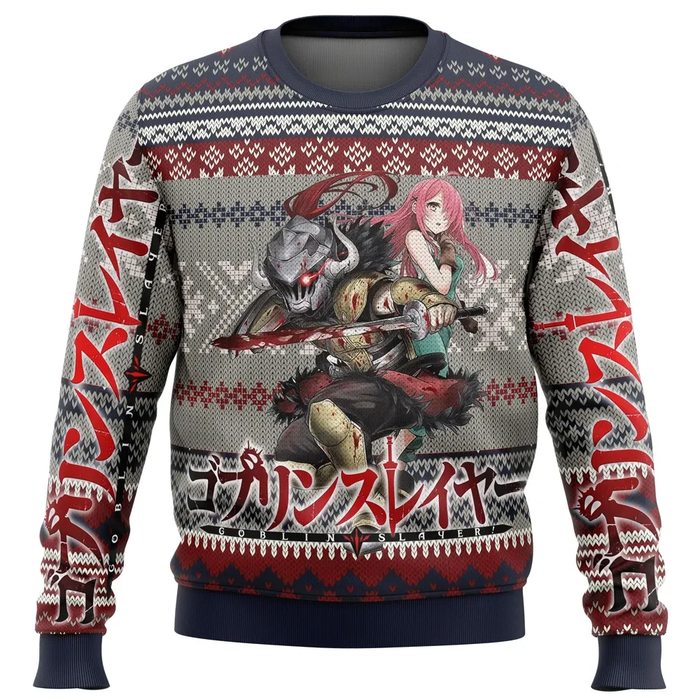 Goblin Slayer Ugly Christmas Sweater, Goblin Slayer Priestess Holiday Sweater, Japanese Title Fair Isle Design, Dark Fantasy Anime Xmas Gift