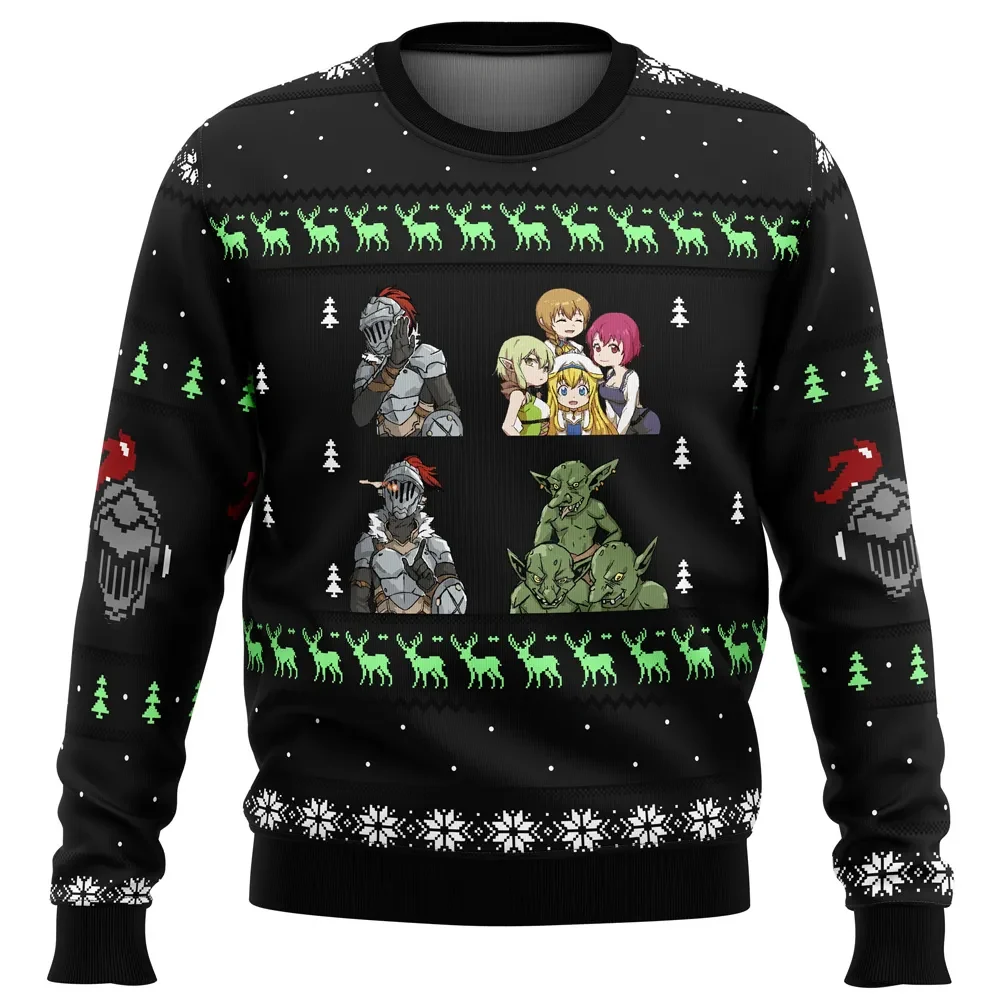 Goblin Slayer Sprites Ugly Christmas Sweater, Goblin Slayer Anime Holiday Sweater, Anime Xmas Gift, Unisex Pullover with Helmet Sleeves