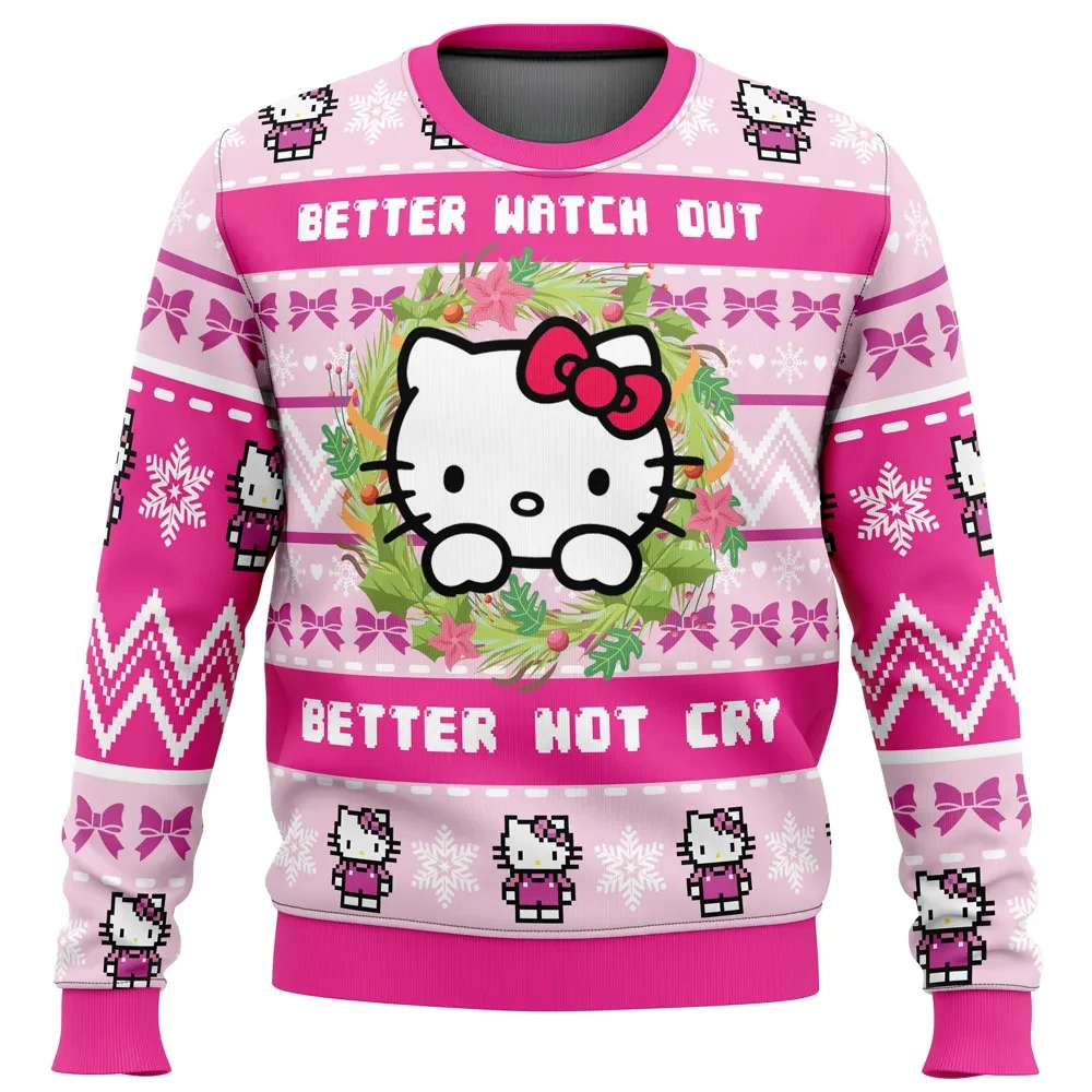 Hello Kitty is Coming to Town Ugly Christmas Sweater, Better Watch Out Pink Holiday Sweater, Cute Kawaii Xmas Gift for Sanrio Fans