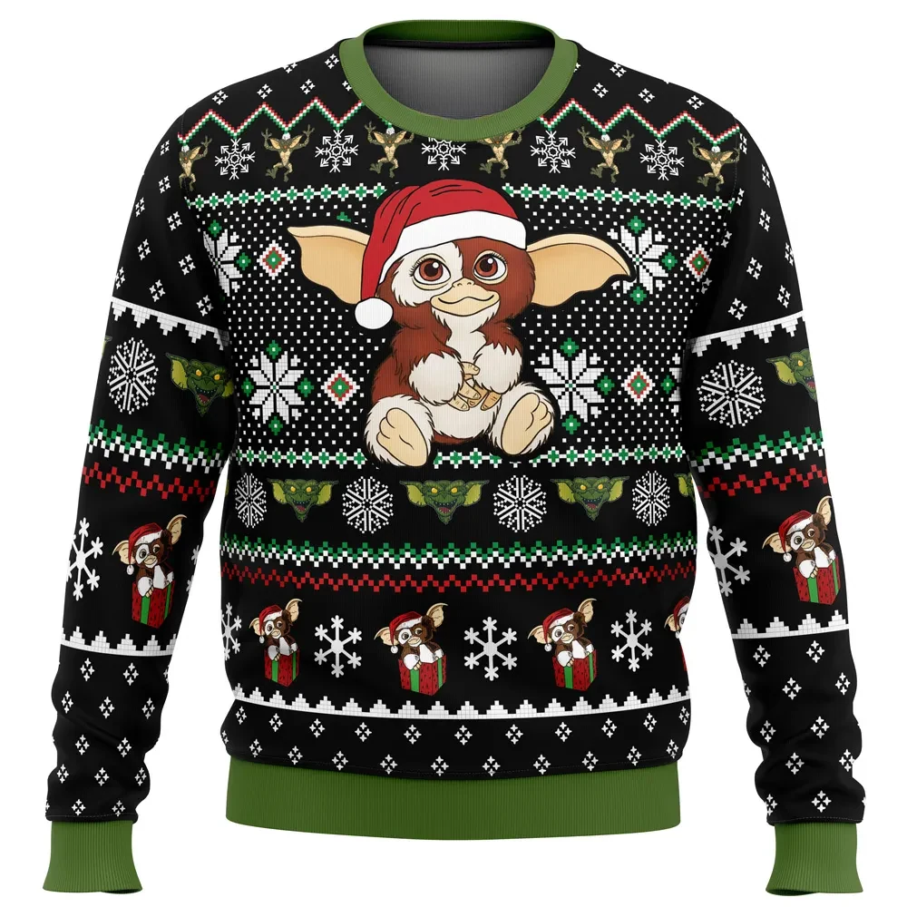 A Christmas Present Gremlins Ugly Christmas Sweater, Gizmo Holiday Sweater, Mogwai in Santa Hat 80s Film Classic, Movie Xmas Gift