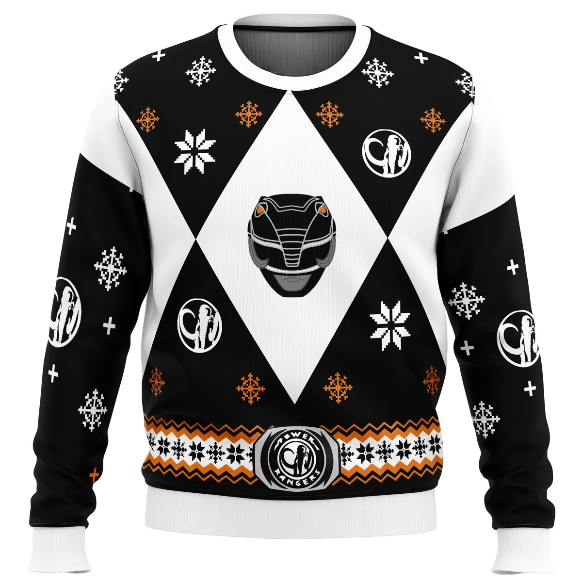 Mighty Morphin Power Rangers Black Ranger Ugly Christmas Sweater, Power Rangers Holiday Sweater, Retro TV All Over Print Xmas Sweater