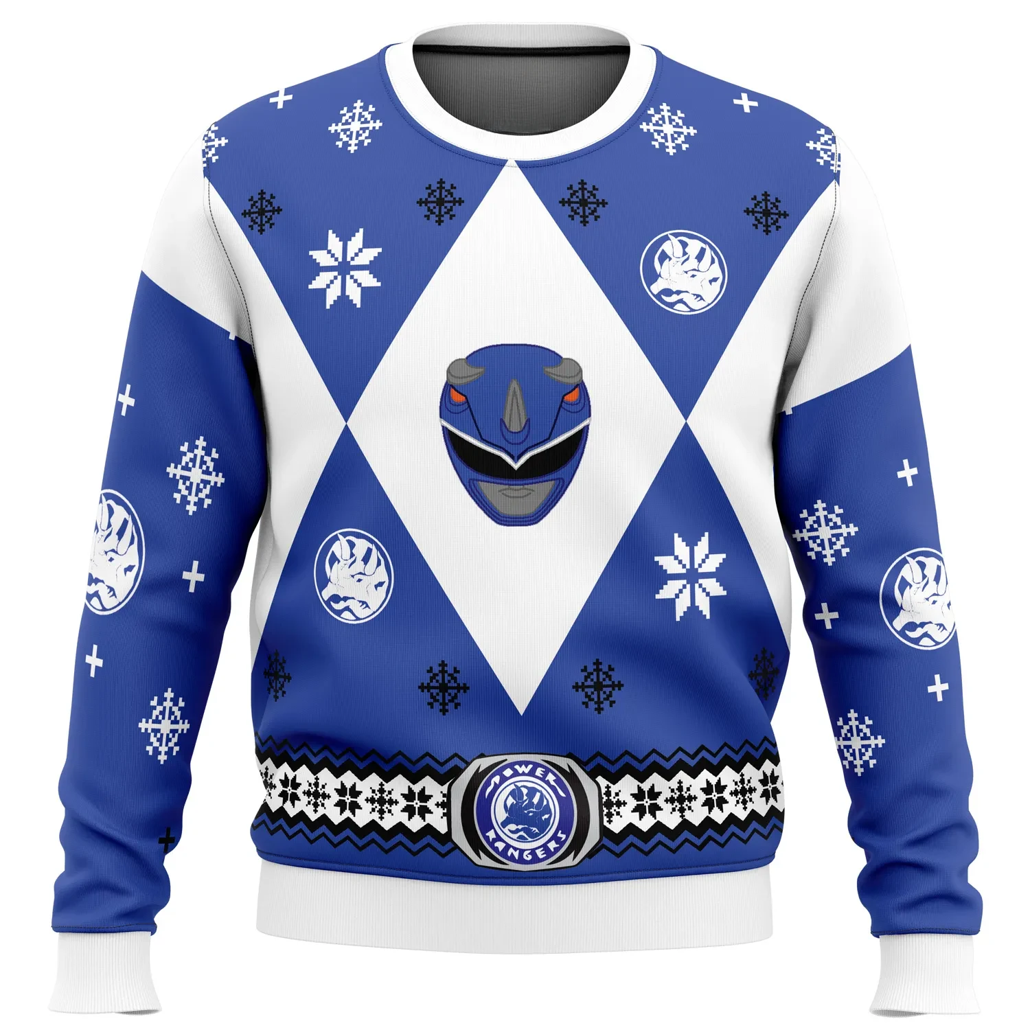 Mighty Morphin Power Rangers Blue Ugly Christmas Sweater, Blue Ranger Holiday Sweater, Costume Style 90s TV Xmas Gift for Retro Fans