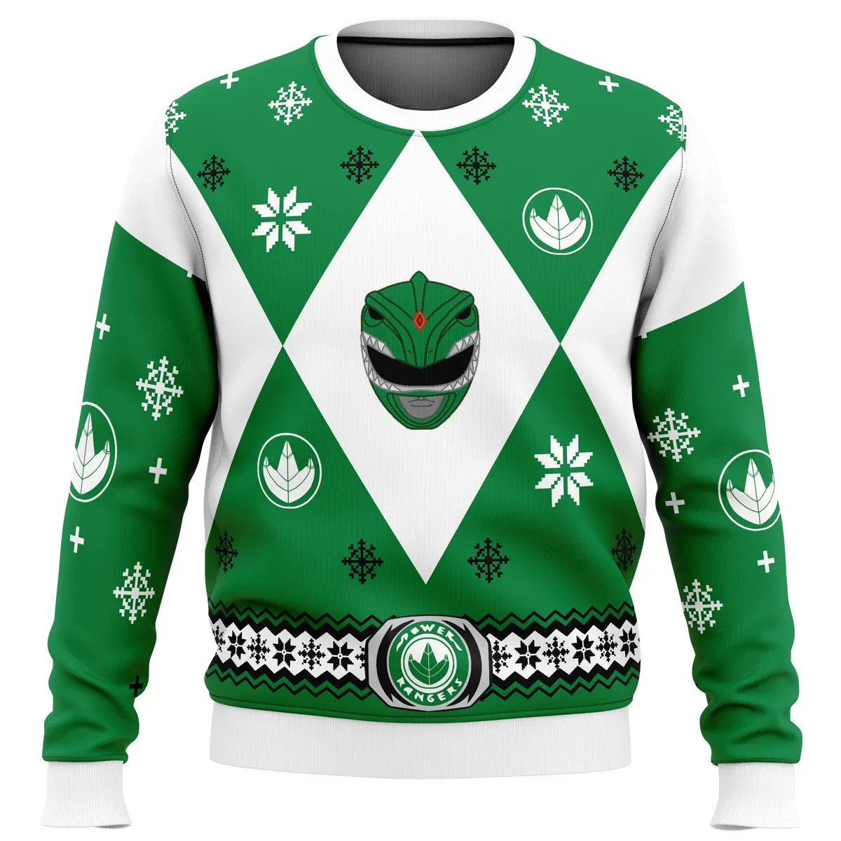 Mighty Morphin Power Rangers Green Ugly Christmas Sweater, Green Ranger Holiday Sweater, Costume Style Retro Xmas Gift, Unisex All Over Print Top
