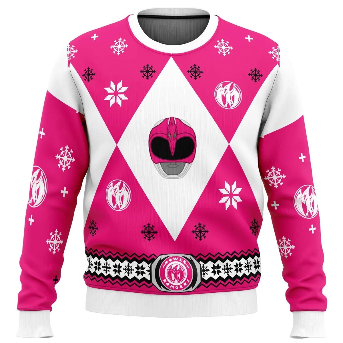 Mighty Morphin Power Rangers Pink Ranger Ugly Christmas Sweater, Power Rangers Holiday Sweater, 90s Xmas Gift, Unisex All Over Print Sweatshirt