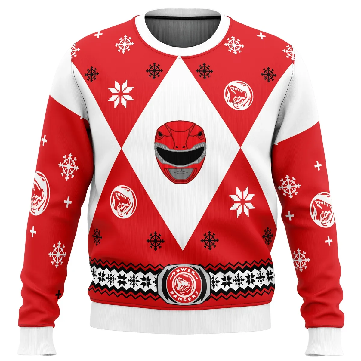Mighty Morphin Power Rangers Red Ranger Ugly Christmas Sweater, Power Rangers TV Show Holiday Sweater, Unisex Xmas Jumper