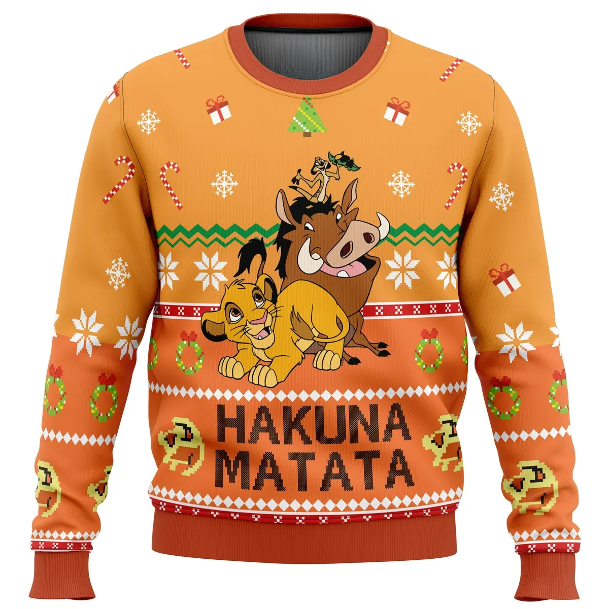 Hakuna Matata Lion King Ugly Christmas Sweater, Simba Timon Pumbaa Holiday Sweatshirt, Disney Xmas Gift for Animated Movie Fans