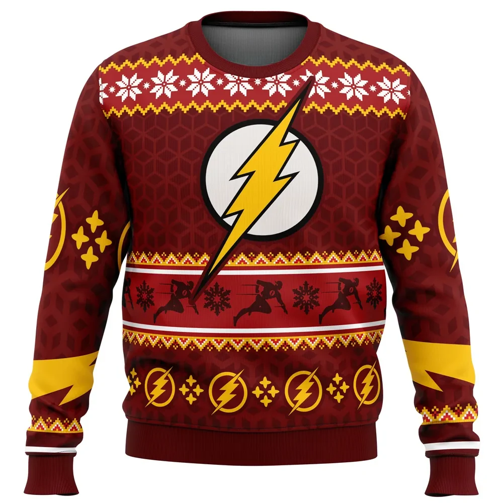 Fast Christmas The Flash Ugly Christmas Sweater, Lightning Bolt Emblem DC Justice League Holiday Sweater, Superhero Xmas Gift for Fans