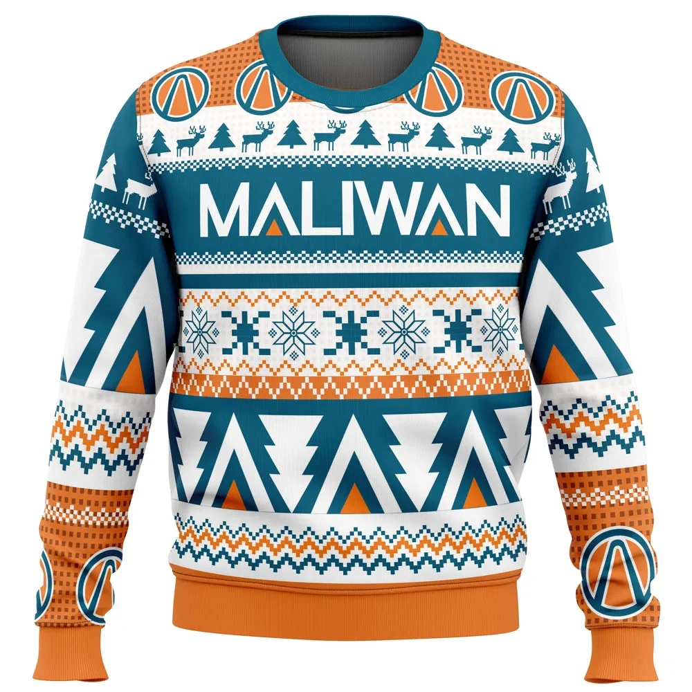 Maliwan Christmas Borderlands Ugly Christmas Sweater, Vault Symbol Teal and Orange Gamer Holiday Sweater, Gaming Xmas Gift for Fans