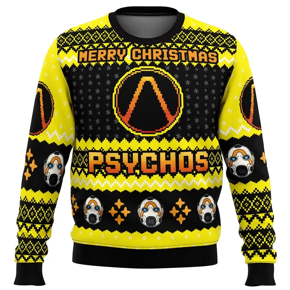 Merry Christmas Psychos Borderlands Ugly Christmas Sweater, Vault Symbol and Psycho Mask Holiday Sweatshirt, Gamer Xmas Party Gift