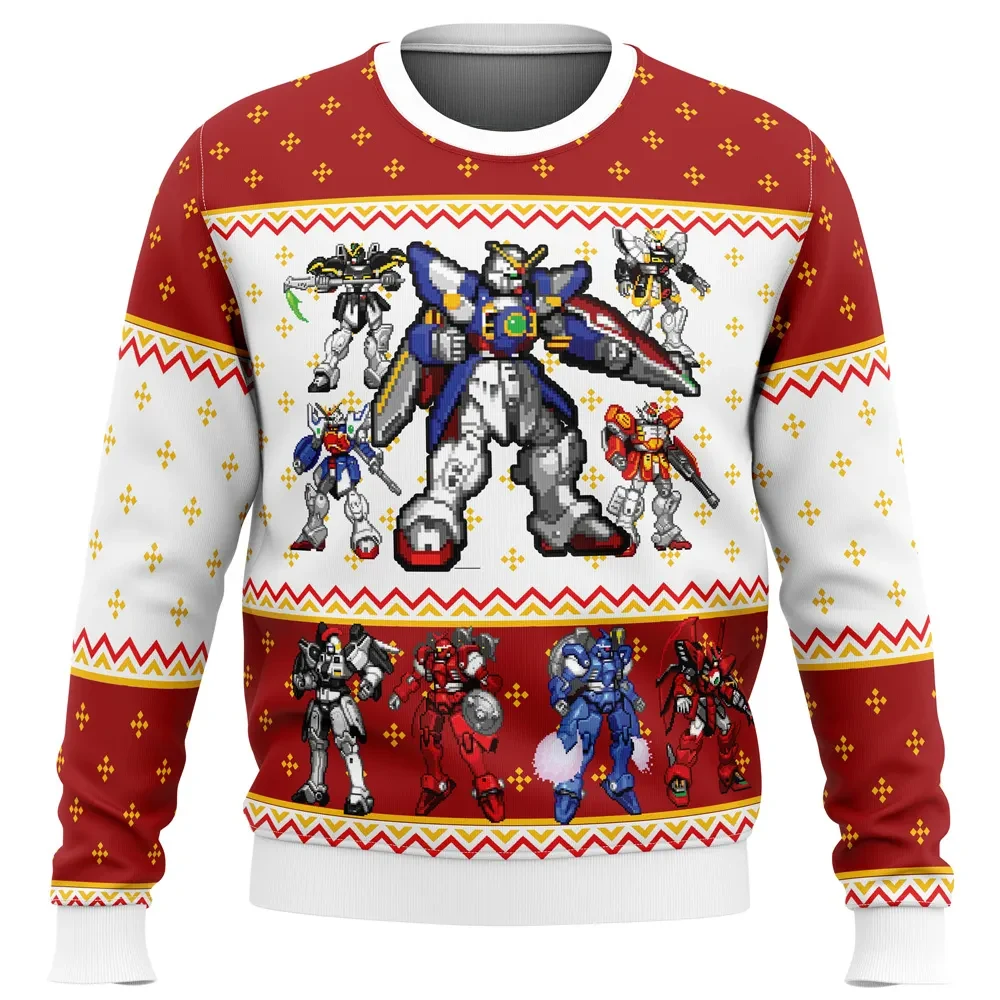 Gundam Wing Sprites Ugly Christmas Sweater, Mobile Suit Gundam Wing Holiday Sweater, Deathscythe Heavyarms Sandrock Mecha Anime Xmas Gift