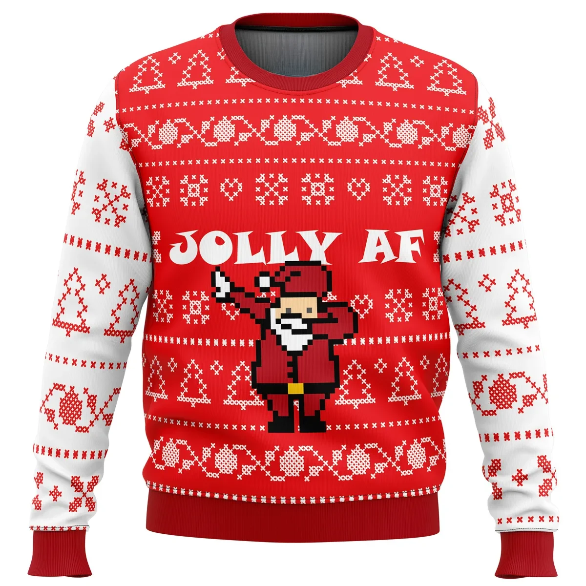 Jolly AF Dabbing Santa Ugly Christmas Sweater, Funny Holiday Sweater, Pixel Santa Dab Unisex Sweatshirt, Meme Xmas Gift for Office Party
