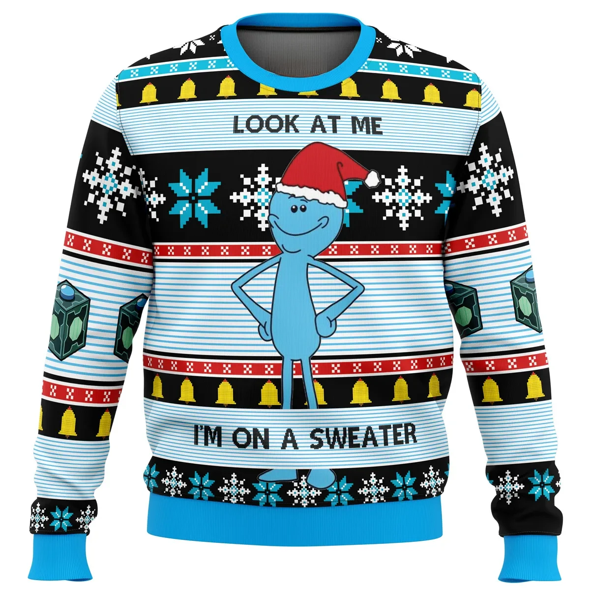 Mr. Meeseeks Look at Me Ugly Christmas Sweater, Rick and Morty Holiday Sweater, Portal Back Print Funny Cartoon Xmas Gift for Fans