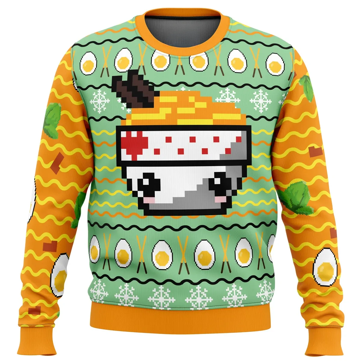 Ramen Ugly Christmas Sweater, Kawaii Ramen Bowl Pixel Art Holiday Sweatshirt, Unisex Foodie Xmas Gift for Instant Noodle Lovers