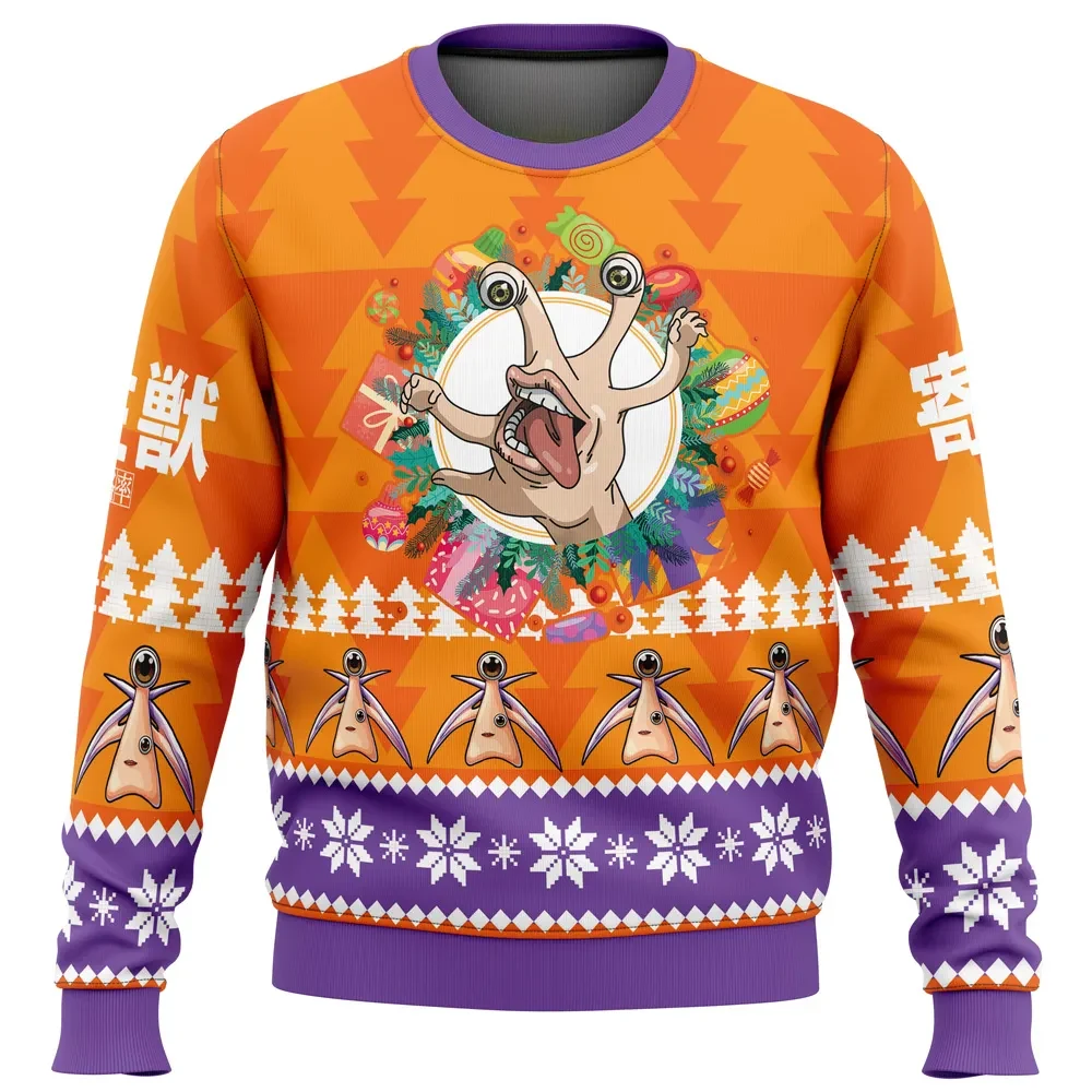 Jolly Parasitic Beasts Parasyte Ugly Christmas Sweater, Parasyte Holiday Sweater, Parasite Creature Wreath, Anime Xmas Gift for Fans