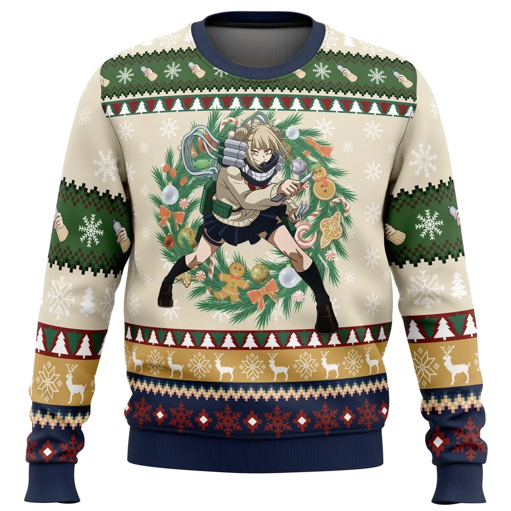 Himiko Toga Christmas My Hero Academia Ugly Christmas Sweater, MHA Anime Holiday Sweater, Toga in a Christmas Wreath, Anime Xmas Gift for Fans
