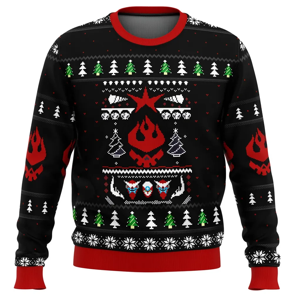 Gurren Lagann Logo Ugly Christmas Sweater, Team Dai-Gurren Holiday Sweater, Flame Skull Emblem, Mecha Anime Xmas Gift, Unisex All Over Print Top