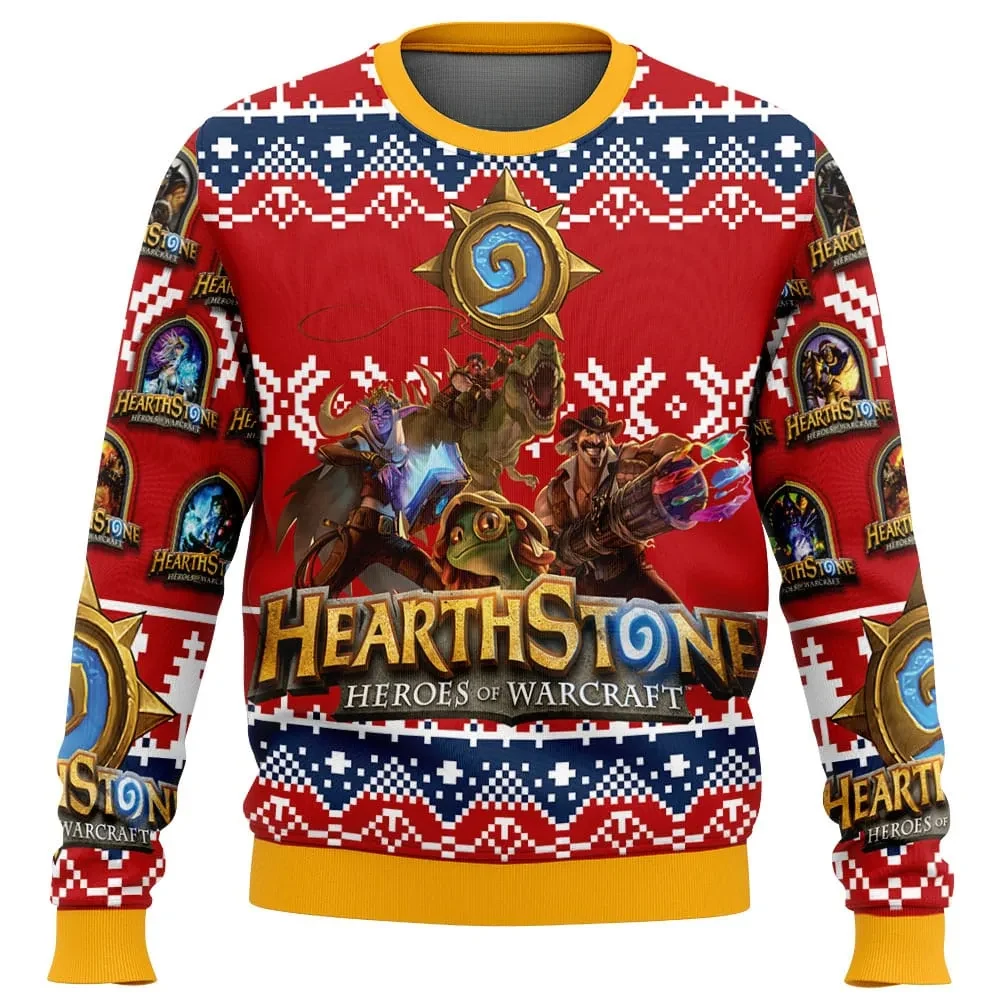 Hearthstone Heroes of Warcraft Ugly Christmas Sweater, Hearthstone Holiday Sweater, Red Nordic Card Game Pullover, Gamer Xmas Gift for Friends