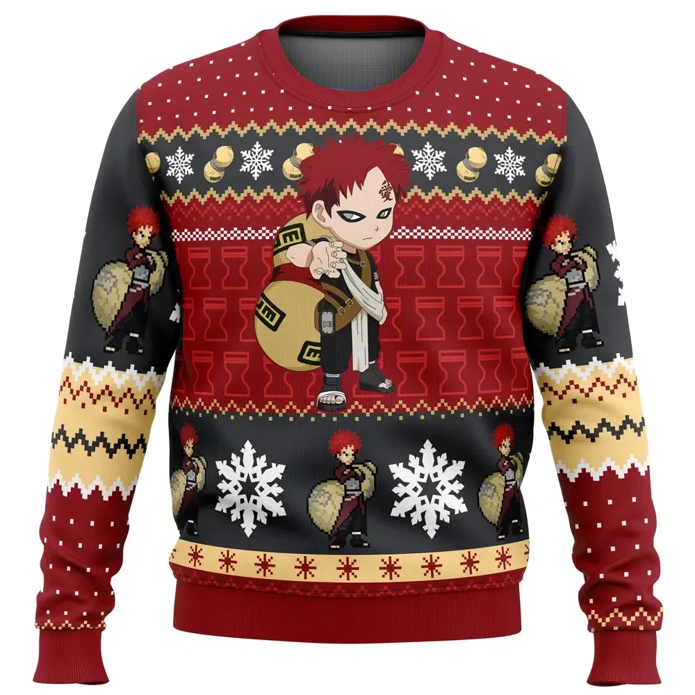 Christmas Gaara Naruto Shippuden Ugly Christmas Sweater, Chibi Gaara Love Kanji Anime Holiday Sweater, Unisex Xmas Gift for Naruto Fans