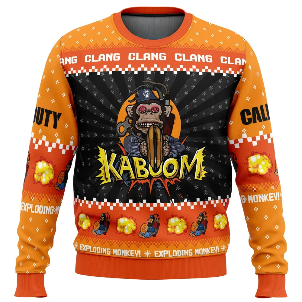 Monkey Bomb Call of Duty Ugly Christmas Sweater, Exploding Monkey Kaboom Holiday Sweater, Zombies Mode Cymbals Sweatshirt, Gamer Xmas Gift