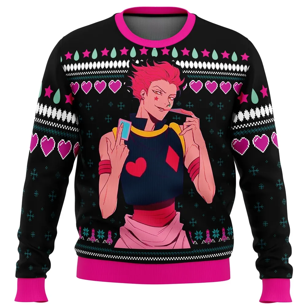 Hisoka Hunter X Hunter Ugly Christmas Sweater, Hisoka Holiday Sweater, Star and Teardrop Face Marks, Anime Xmas Gift, Unisex All Over Print Top