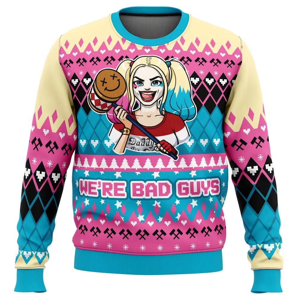 We're Bad Guys Harley Quinn Ugly Christmas Sweater, DC Suicide Squad Holiday Sweater, It's What We Do Supervillain Xmas Gift for Fans