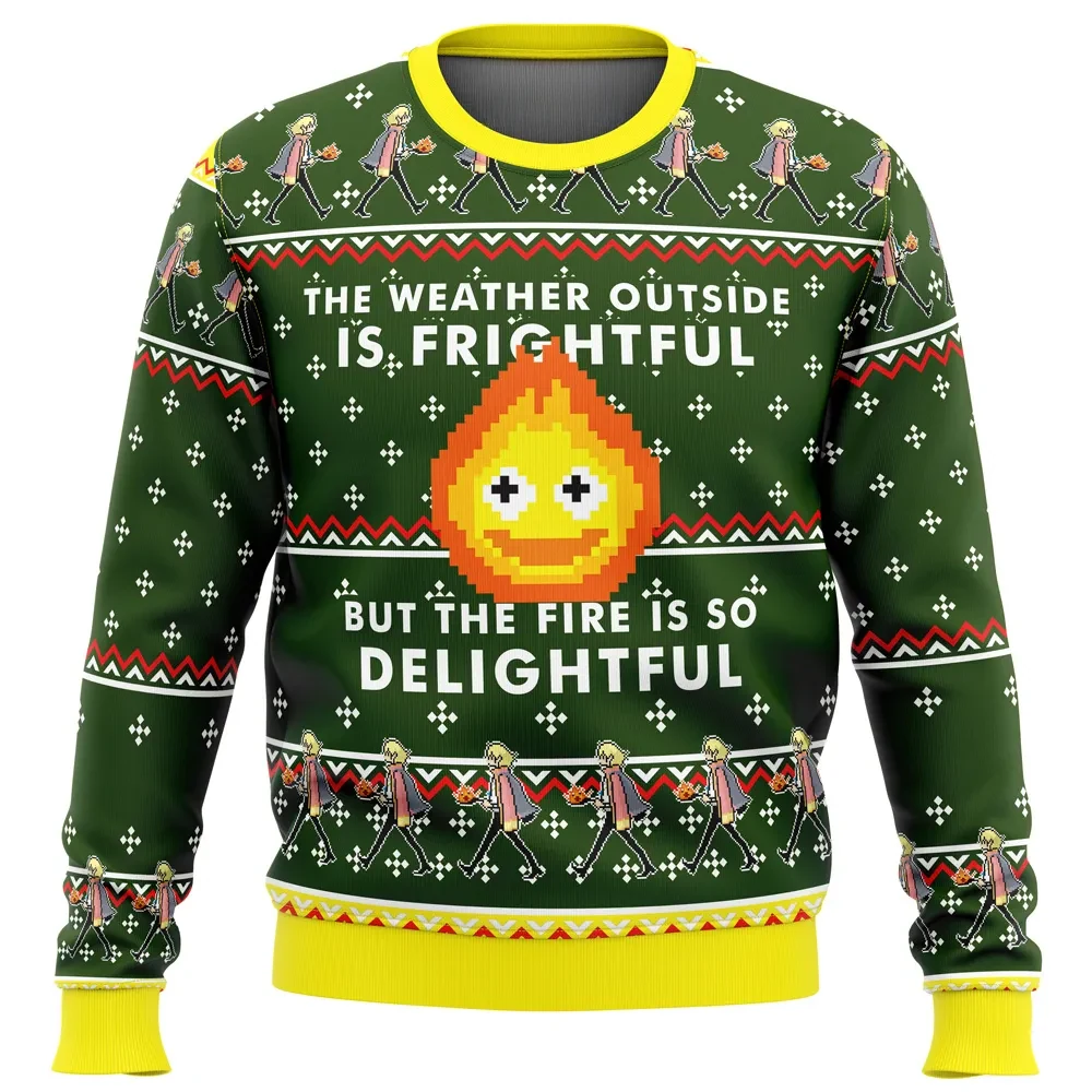 Calcifer Fire Is So Delightful Howl's Moving Castle Ugly Christmas Sweater, Studio Ghibli Anime Holiday Sweater, All Over Print Xmas Sweater