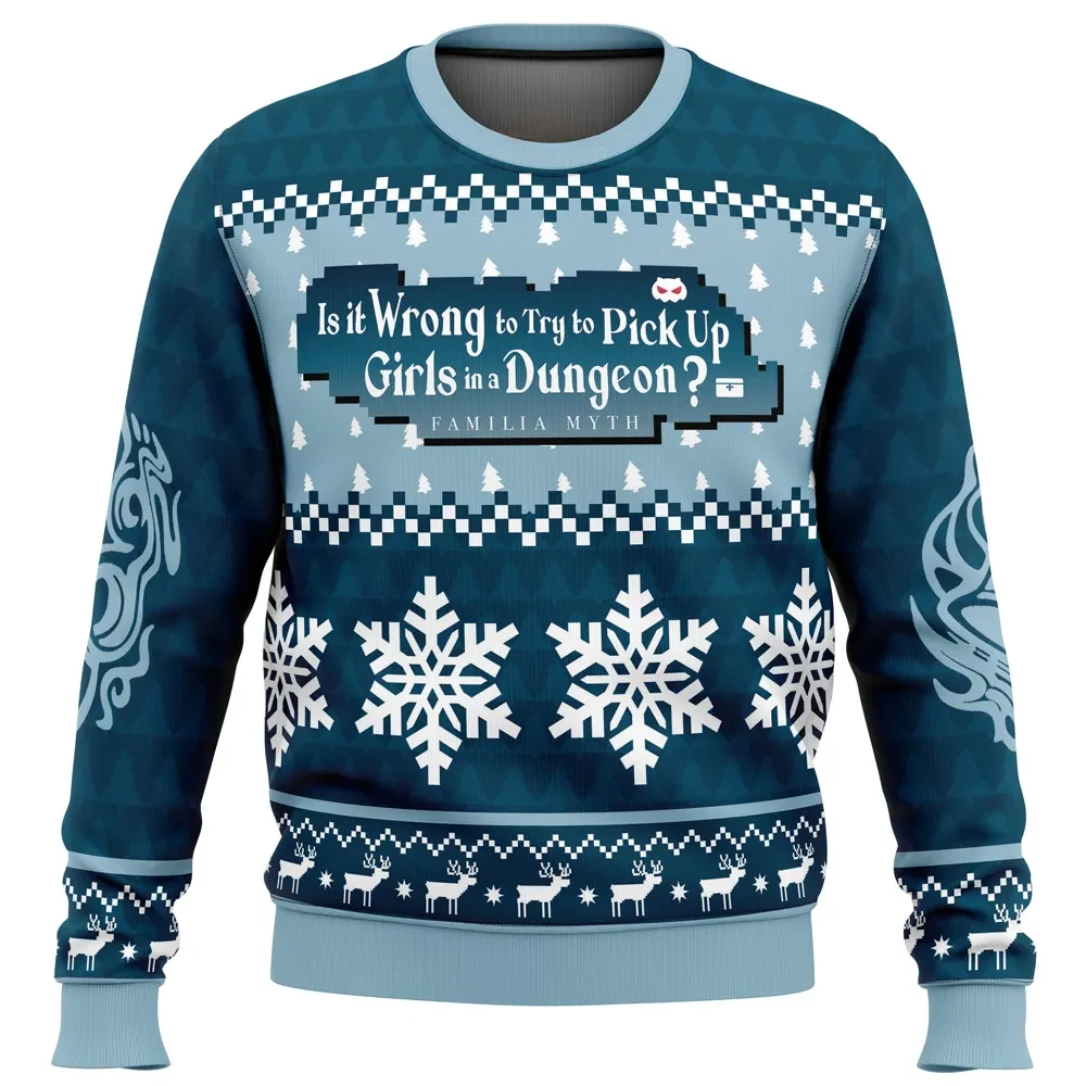 Hestia Familia Emblem DanMachi Ugly Christmas Sweater, Is It Wrong to Pick Up Girls in a Dungeon Anime Holiday Sweater, Xmas Sweater
