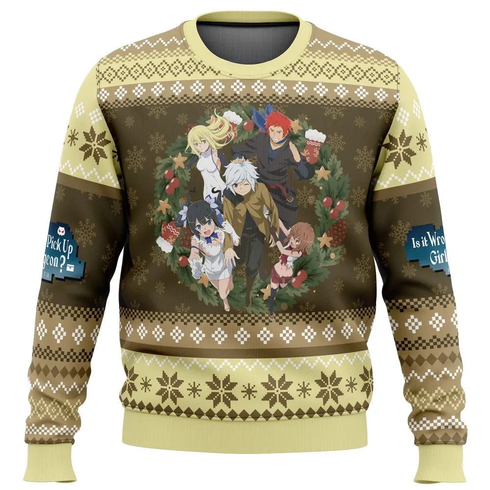 Familia Myth DanMachi Ugly Christmas Sweater, Is It Wrong to Pick Up Girls in a Dungeon Anime Holiday Sweater, Xmas Jumper