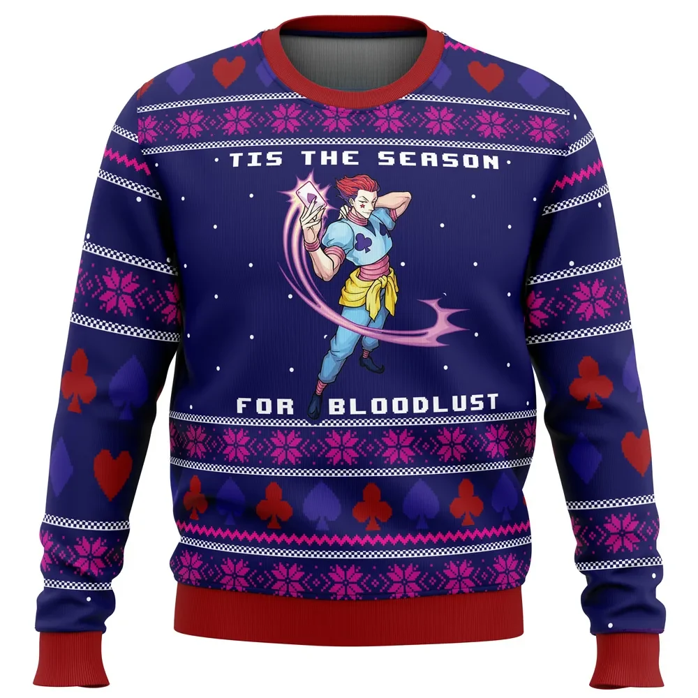 Hunter X Hunter Hisoka Tis the Season for Bloodlust Ugly Christmas Sweater, Anime Holiday Sweater, Unisex Xmas Jumper