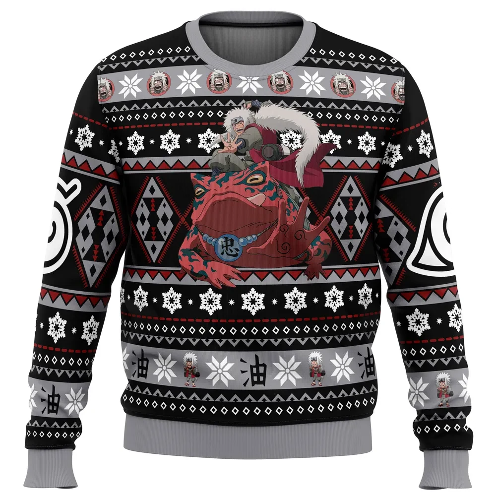 Christmas Jiraiya Naruto Shippuden Ugly Christmas Sweater, Pervy Sage Riding Gamabunta Holiday Sweater, Hidden Leaf Anime Xmas Gift